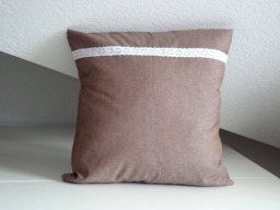 Brown Cushion Cover With Lace Decoration, Pillow Cover, 16x16 - thumbnail 1