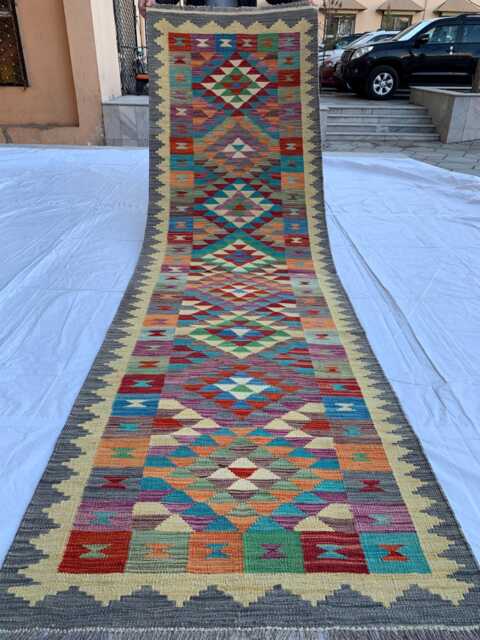 Handwoven Afghan Chobi Kilim Runner 3x10 Wool Hallway Rug - image 1