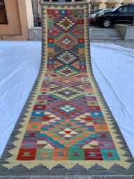 Handwoven Afghan Chobi Kilim Runner 3x10 Wool Hallway Rug - thumbnail 1