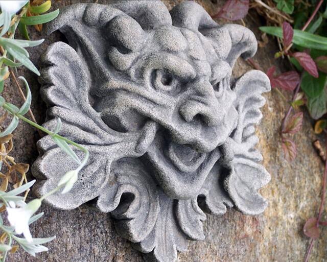 Grotesque, Garden Goblin, Mythological Green Man, Wall Decor, Cast Stone, Architectural Detail - image 1