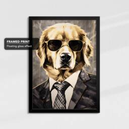 Golden Retriever Suit Bowtie Glasses Painting Framed Poster Print & Canvas Wall Decor Art Bedroom Home Interior Funny Dog Lover Gift - thumbnail 2