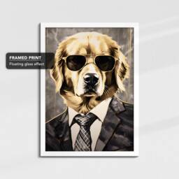 Golden Retriever Suit Bowtie Glasses Painting Framed Poster Print & Canvas Wall Decor Art Bedroom Home Interior Funny Dog Lover Gift - thumbnail 3