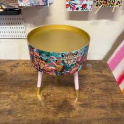Light Pink & Gold Flamingo Leopard Beside Table, Teal Cheetah Jewel Design Nightstand With Gold , Colourful Home Decor Round End Table - thumbnail 4