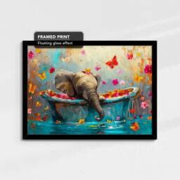Elephant Bath Tub Animal Bathroom Oil Painting Framed Poster Print Or Canvas Wall Decor Art Home Interior Gift For Lover - thumbnail 2