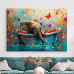 Elephant Bath Tub Animal Bathroom Oil Painting Framed Poster Print Or Canvas Wall Decor Art Home Interior Gift For Lover - thumbnail 1