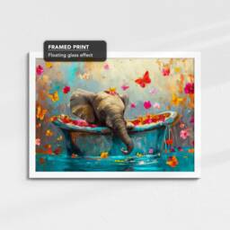 Elephant Bath Tub Animal Bathroom Oil Painting Framed Poster Print Or Canvas Wall Decor Art Home Interior Gift For Lover - thumbnail 3