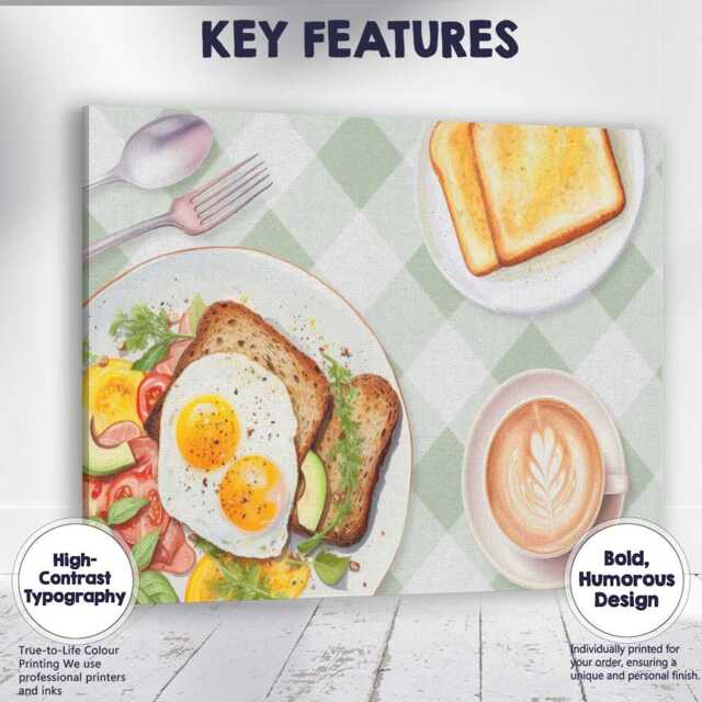 Healthy Breakfast Eggs On Toast Coffee Brunch Watercolour Canvas Wall Art Print Decor Picture Ready To Hang - image 1
