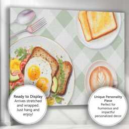 Healthy Breakfast Eggs On Toast Coffee Brunch Watercolour Canvas Wall Art Print Decor Picture Ready To Hang - thumbnail 3