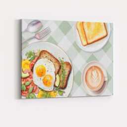 Healthy Breakfast Eggs On Toast Coffee Brunch Watercolour Canvas Wall Art Print Decor Picture Ready To Hang - thumbnail 4