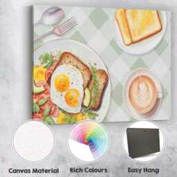 Healthy Breakfast Eggs On Toast Coffee Brunch Watercolour Canvas Wall Art Print Decor Picture Ready To Hang - thumbnail 2