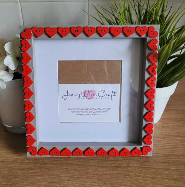 Red Wooden Heart Button Square Photo Frame 4 X Inches With Border, 6 Without Border - image 1