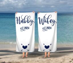 Honeymoon Wedding Beach Towels, Mr & Mrs, Hubby & Wifey, His Hers, Newleywed Gift, Set Of Two, Anniversary Gift
