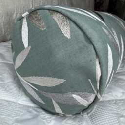 "Leaf Design Sage Green Cushion For Sofa Or Bed, Decorative Throw Pillow, John Lewis Langley Fabric, Cylinder Size 16"" X 6" - thumbnail 2