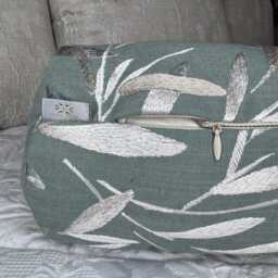 "Leaf Design Sage Green Cushion For Sofa Or Bed, Decorative Throw Pillow, John Lewis Langley Fabric, Cylinder Size 16"" X 6" - thumbnail 3