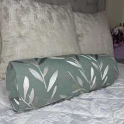 "Leaf Design Sage Green Cushion For Sofa Or Bed, Decorative Throw Pillow, John Lewis Langley Fabric, Cylinder Size 16"" X 6" - thumbnail 1