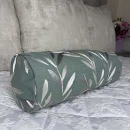 "Leaf Design Sage Green Cushion For Sofa Or Bed, Decorative Throw Pillow, John Lewis Langley Fabric, Cylinder Size 16"" X 6" - thumbnail 4