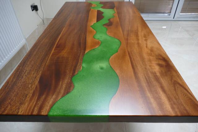 Rosewood Resin River Dining Table Epoxy Accent, Steel Legs - image 1