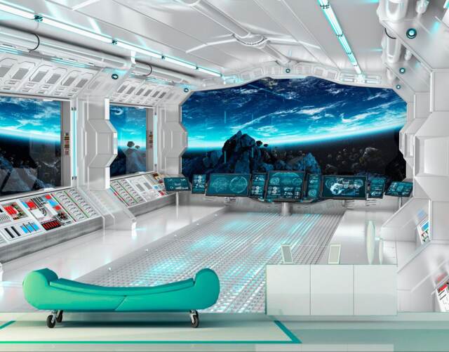 Sci-Fi Photo Art Lage Decor Wall Mural Futuristic Spaceship Removable Wallpaper Fantastic Starship Interioir Self-Adhesive Large Wallpaper - image 1