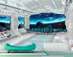 Sci-Fi Photo Art Lage Decor Wall Mural Futuristic Spaceship Removable Wallpaper Fantastic Starship Interioir Self-Adhesive Large Wallpaper - thumbnail 1