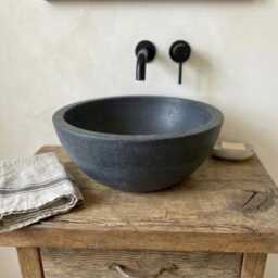 Compact Rustic Oak Bathroom Vanity With Stone Sink - Handmade Reclaimed Wood Piece - thumbnail 4