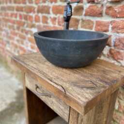 Compact Rustic Oak Bathroom Vanity With Stone Sink - Handmade Reclaimed Wood Piece - thumbnail 2