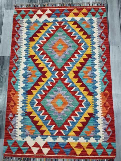Kilim Rug Classic, Handmade Artisan Afghan Turkish Scandinavian Navajo Bohemian Wool Flatweave Multicolour 120x80 cm - image 1