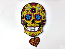 Big Yellow Sugar Skull - Day Of The Dead -Dia De Los Muertos Calavera Pendulum Wall Clock Deco