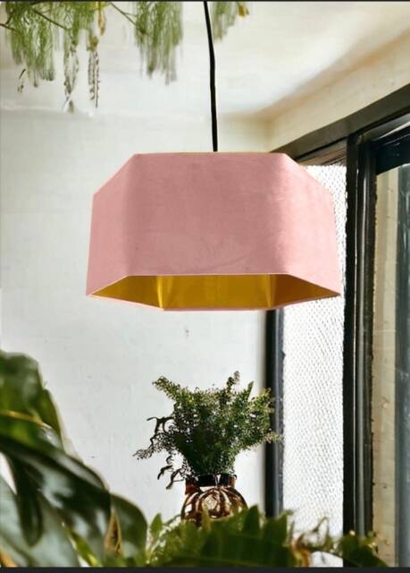 New Luxury Premium Quality English Rose Pink Hexagon Velvet Lamp Shade Pendant Light With Metallic Lining - image 1