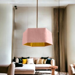 New Luxury Premium Quality English Rose Pink Hexagon Velvet Lamp Shade Pendant Light With Metallic Lining - thumbnail 2