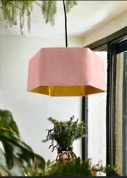 New Luxury Premium Quality English Rose Pink Hexagon Velvet Lamp Shade Pendant Light With Metallic Lining