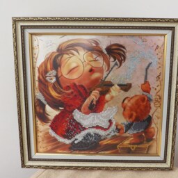 Baby Girl Nursery Decor, Framed Needlepoint, Shower Gift Room Decor Wall Hanging Violin Bear Decorations - thumbnail 3