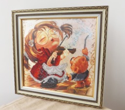 Baby Girl Nursery Decor, Framed Needlepoint, Shower Gift Room Decor Wall Hanging Violin Bear Decorations - thumbnail 1