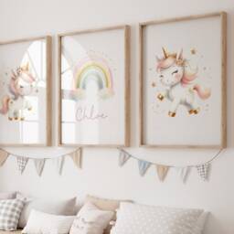 Girls Nursery Decor, Set Of 3 Wall Art Prints, Unicorn Prints, Baby Girl Room, Unicorn Nursery, Nursery, Pink - thumbnail 2