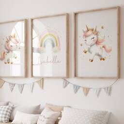 Girls Nursery Decor, Set Of 3 Wall Art Prints, Unicorn Prints, Baby Girl Room, Unicorn Nursery, Nursery, Pink - thumbnail 3