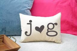 Christmas Gift, Anniversary, Wedding 2nd Anniversary, Cotton Heart Pillow, Personalized, Date, Monogram Black