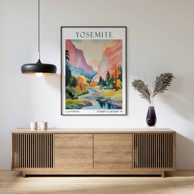 Yosemite Travel Print, Poster, National Park Wall Art, Landscape Art Gift, Vintage - image 1