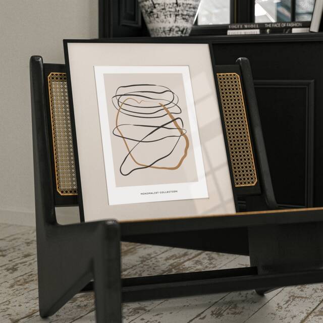 Abstract Print, Minimal Beige Brown Wall Art, Organic Shapes , Abstract Neutral Beige Black Paint Brush Strokes Panting Wall Art Print Poster - image 1