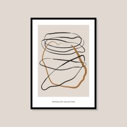 Abstract Print, Minimal Beige Brown Wall Art, Organic Shapes , Abstract Neutral Beige Black Paint Brush Strokes Panting Wall Art Print Poster - thumbnail 2