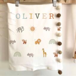 Personalized Safari Baby Blanket Cotton Nursery Decor - thumbnail 2
