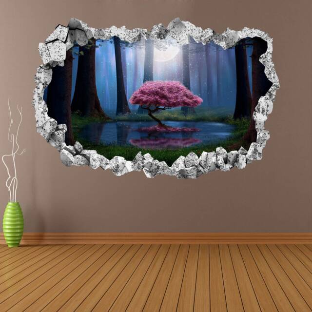 Tree Pond Foggy Forest Moon Wall Decal Sticker Mural Poster Print Art Home Office Decor Kp24 - image 1