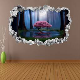 Tree Pond Foggy Forest Moon Wall Decal Sticker Mural Poster Print Art Home Office Decor Kp24 - thumbnail 1