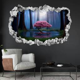 Tree Pond Foggy Forest Moon Wall Decal Sticker Mural Poster Print Art Home Office Decor Kp24 - thumbnail 3