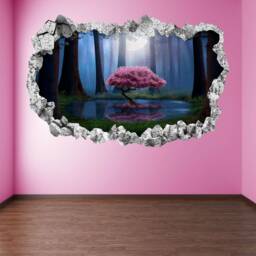 Tree Pond Foggy Forest Moon Wall Decal Sticker Mural Poster Print Art Home Office Decor Kp24 - thumbnail 2