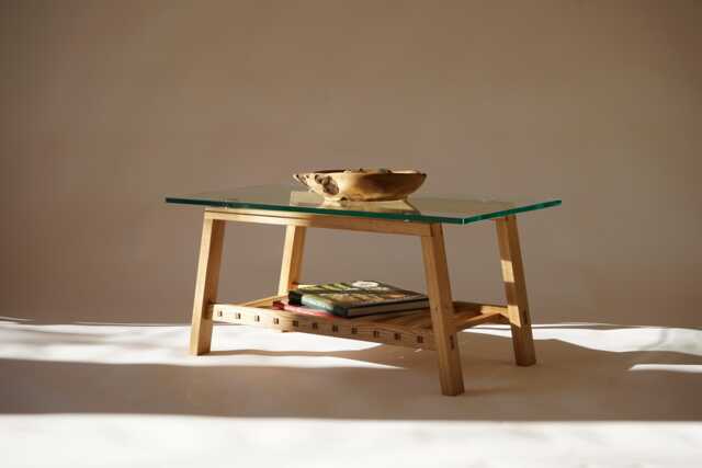 Handmade Solid Oak Coffee Table Toughened Glass Top, Magazine Rack - image 1