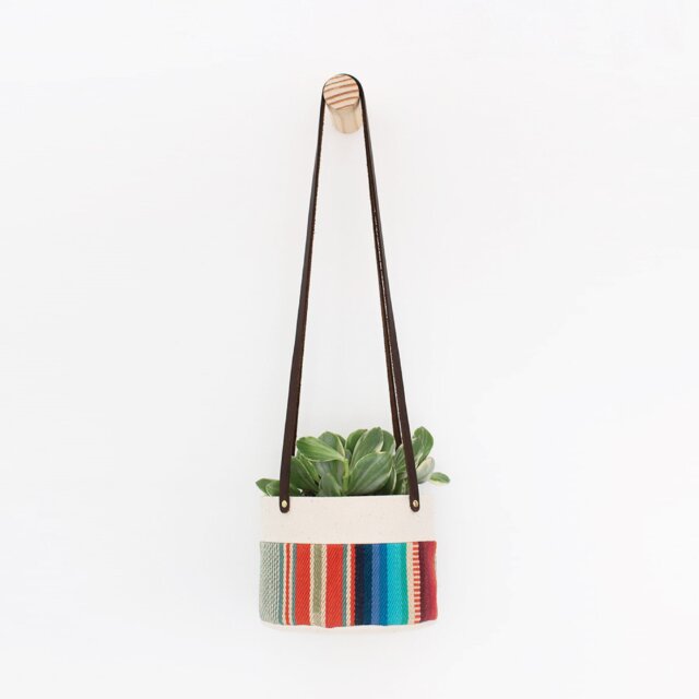 Medium Natural Canvas Hanging Planter - Red + Blue - image 1