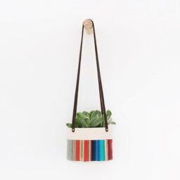 Medium Natural Canvas Hanging Planter - Red + Blue - thumbnail 1