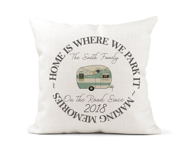 Personalised Cushion, Scatter Home Is Where We Park It Caravan Cushion, Making Memories, Grandparents, Family, His & Her Keepsake - image 1