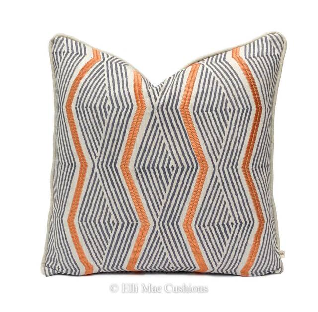 Jane Churchill Zhiri Embroidered Zig Zag Blue Orange Contemporary Cushion Cover - image 1