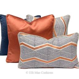 Jane Churchill Zhiri Embroidered Zig Zag Blue Orange Contemporary Cushion Cover - thumbnail 3