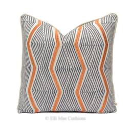 Jane Churchill Zhiri Embroidered Zig Zag Blue Orange Contemporary Cushion Cover - thumbnail 1